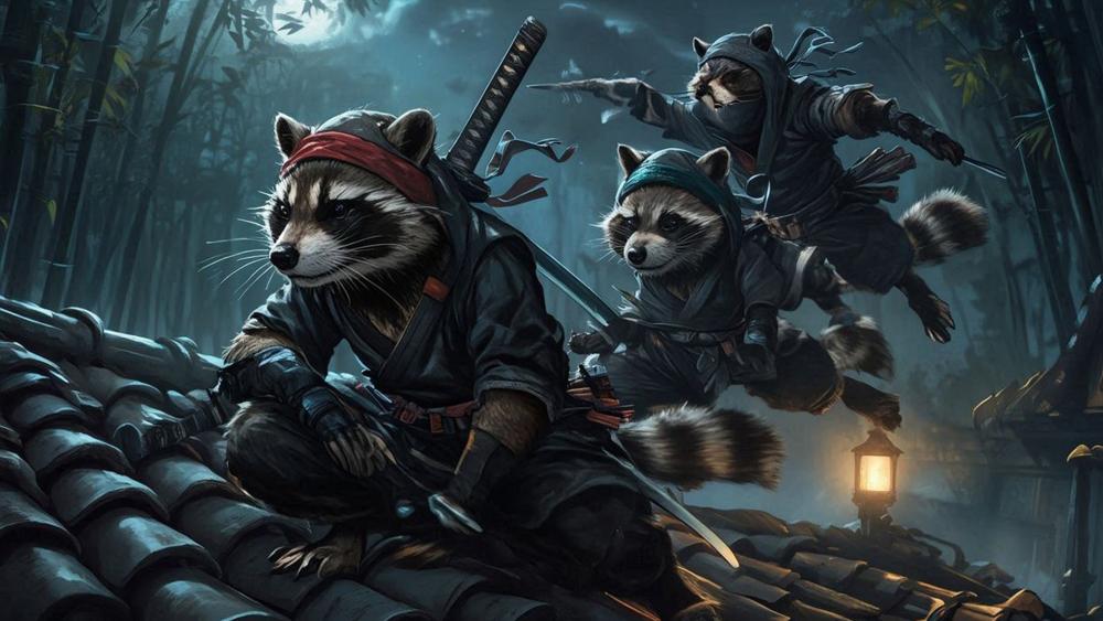 Stealthy Ninja Raccoons at Dusk wallpaper