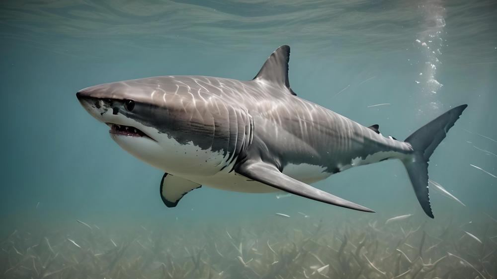 Majestic Great White in Crystal Blue Waters wallpaper