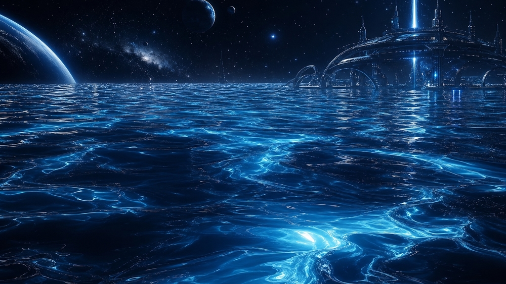 Alien Ocean Under Starlit Skies wallpaper