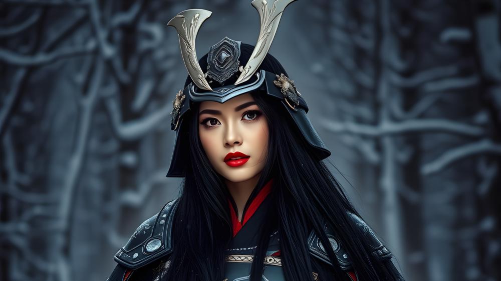 Silent Samurai Queen in Frozen Forest wallpaper
