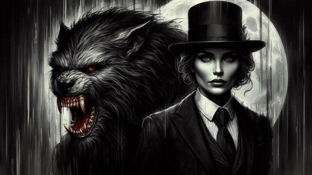 Moonlit Lycanthrope Elegance wallpaper