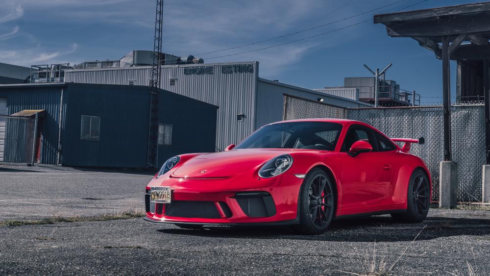 Red Porsche 911 in Industrial Streetlight Glow wallpaper