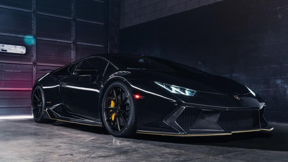 Stealth Lamborghini Huracan in Neon Garage wallpaper