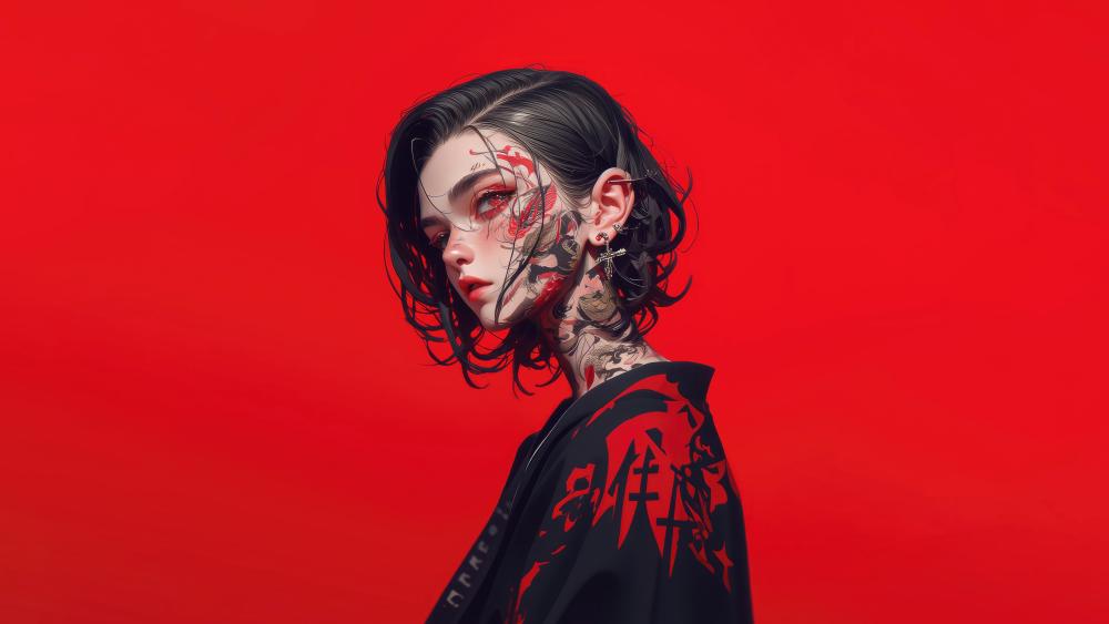 Gothic Tattooed Anime Muse wallpaper