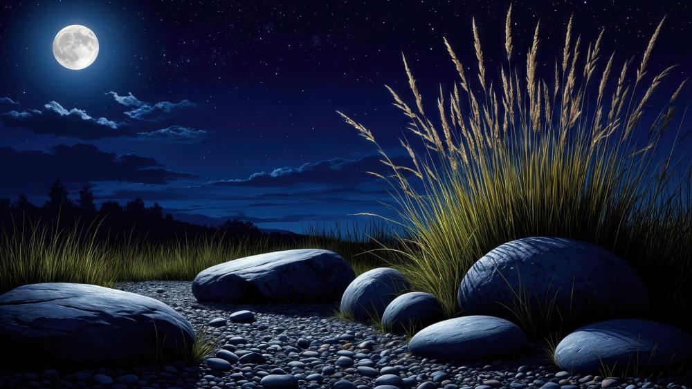 Moonlit Pebble Meadow wallpaper