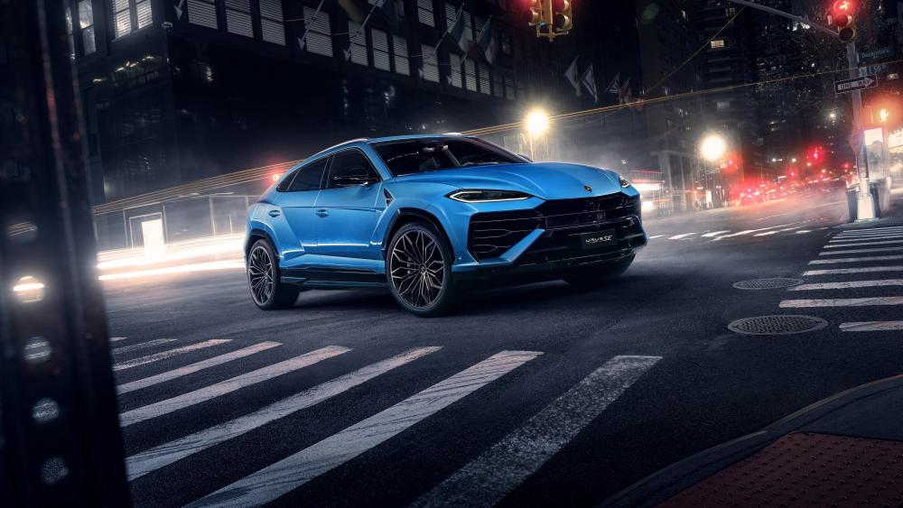 Blue Lamborghini Urus SE Night Drive wallpaper