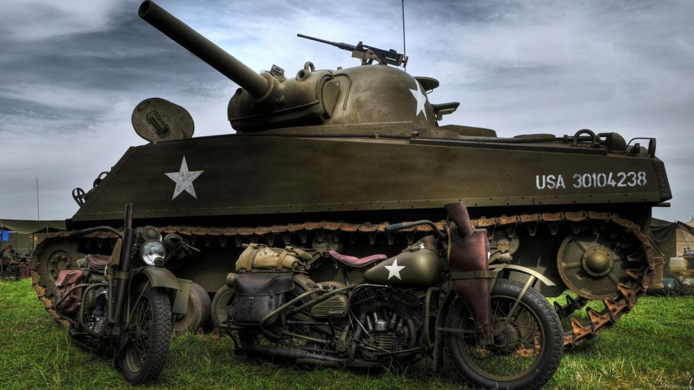 WWII Armor and Harley-Davidson Legacy wallpaper