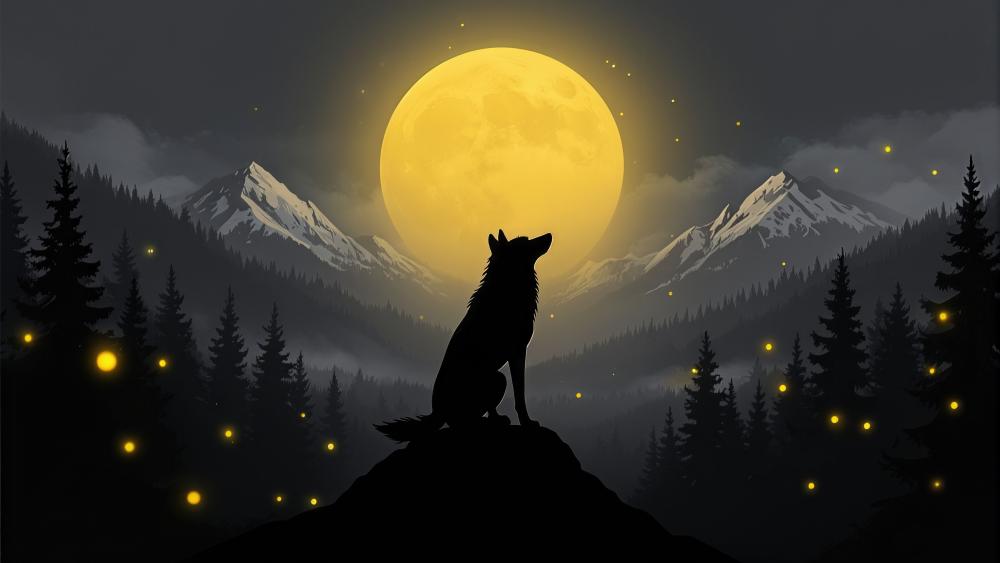 Moonlit Wolf Calling Through Mystic Pines wallpaper