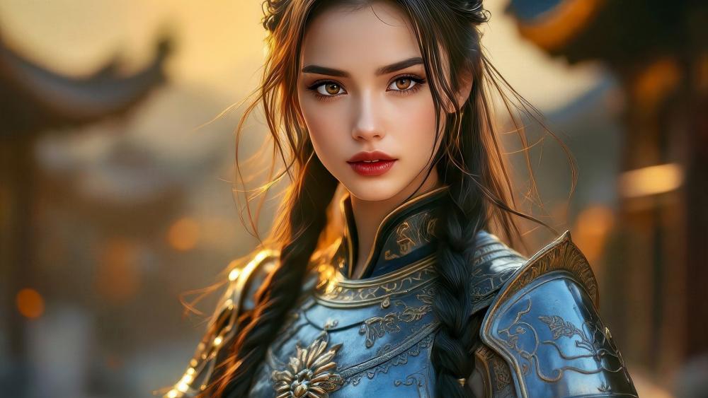 Regal Battle Maiden in Golden Light wallpaper