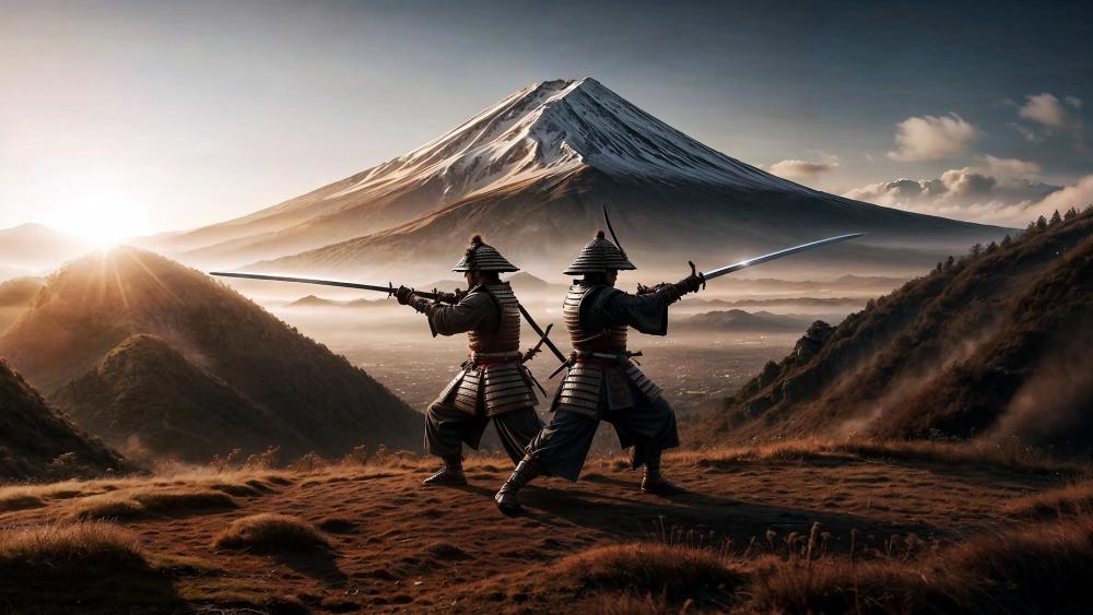 Samurai Duel Beneath the Volcano wallpaper