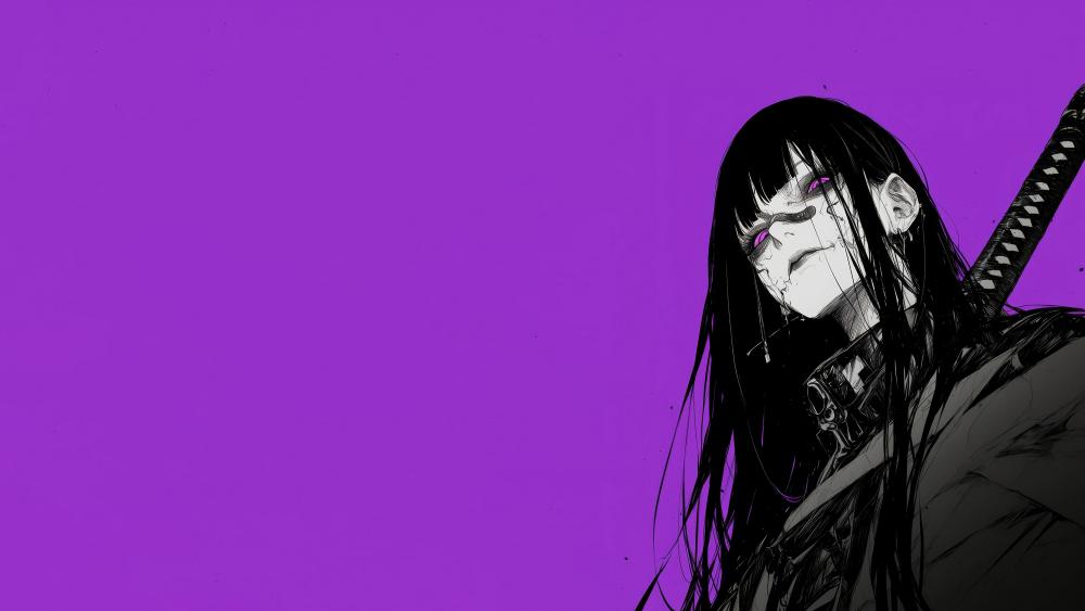 Gothic Katana Sorceress in Purple Shadow wallpaper