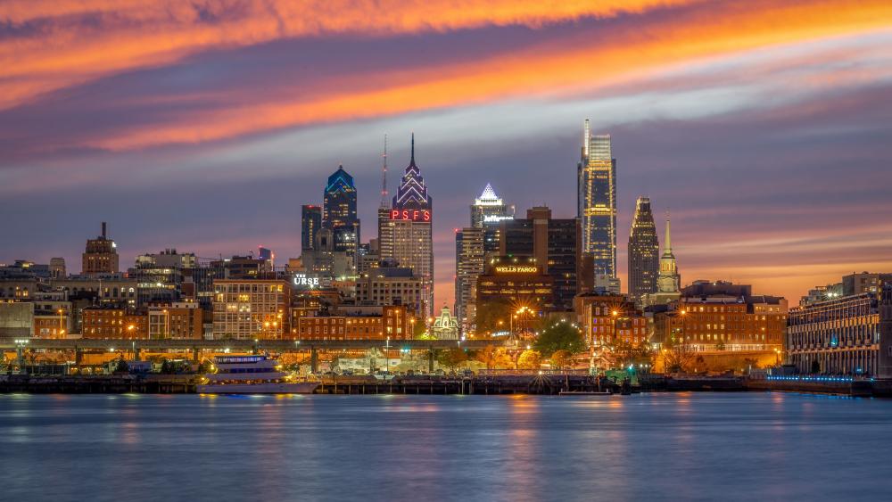 Philadelphia Skyline at Sunset Glow wallpaper