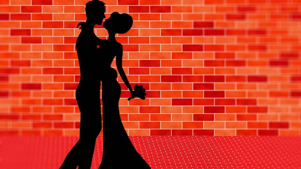 Passionate Silhouette Against Red Brick wallpaper