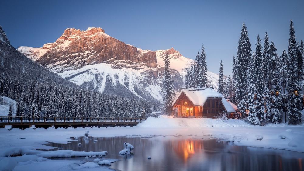 Winter Glow at Emerald Lake Lodge wallpaper