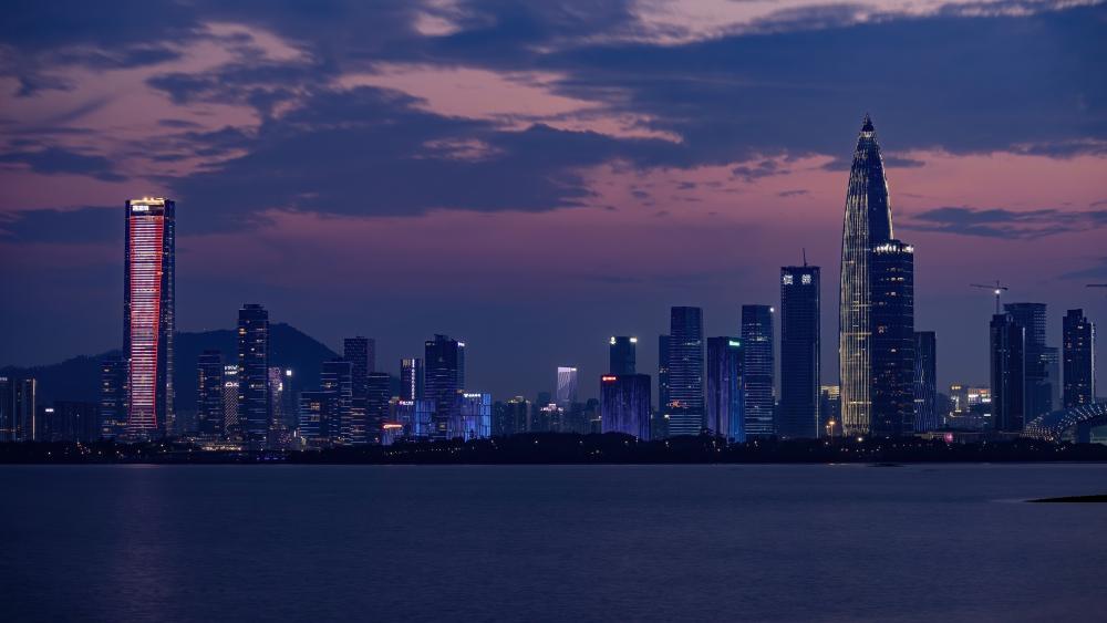 Shenzhen's Evening Skyline in Stunning Colors wallpaper