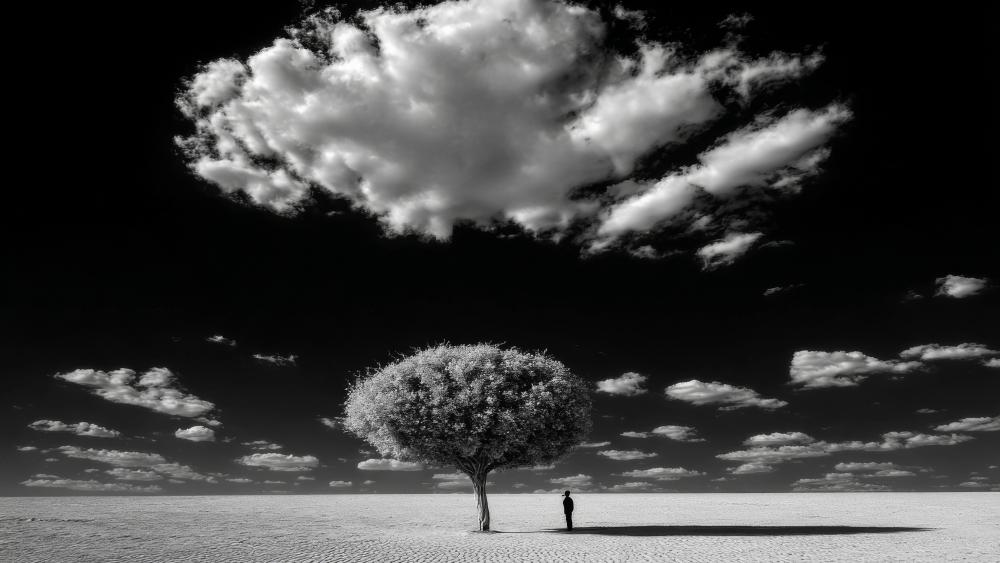 Solitary Desert Tree and Quiet Figure wallpaper