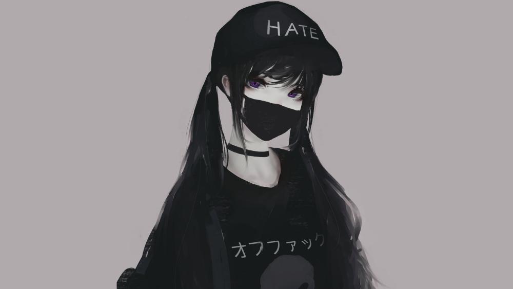Masked Gothic Anime Girl in Urban Shadow wallpaper