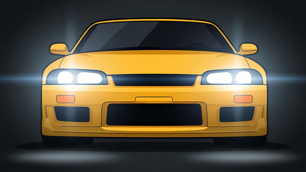 Yellow Skyline R33 Anime Front View wallpaper