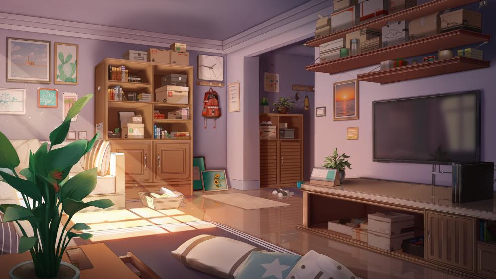 Pastel Anime Living Room Retreat wallpaper