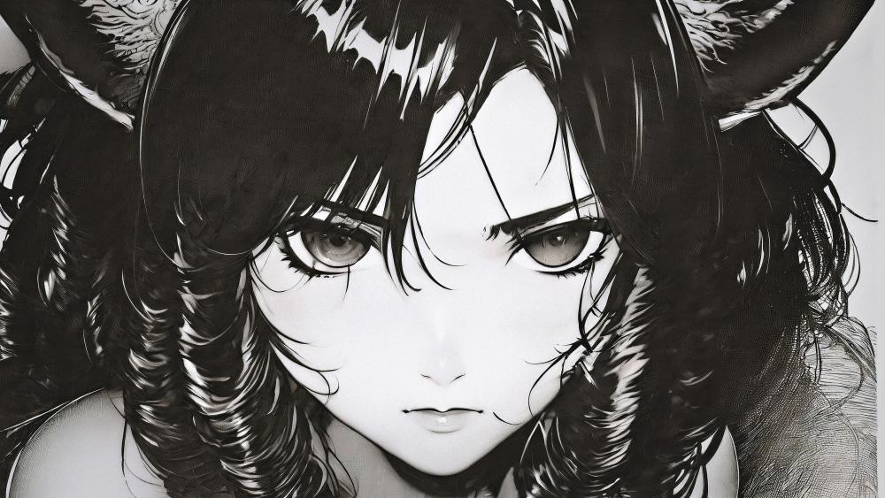 Monochrome Anime Portrait wallpaper