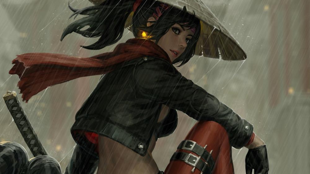 Rainbound Samurai Warrior wallpaper