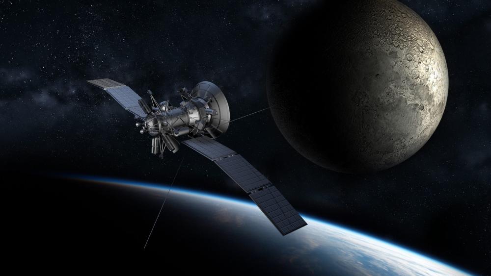 Deep Space Probe Over Silent Moon wallpaper
