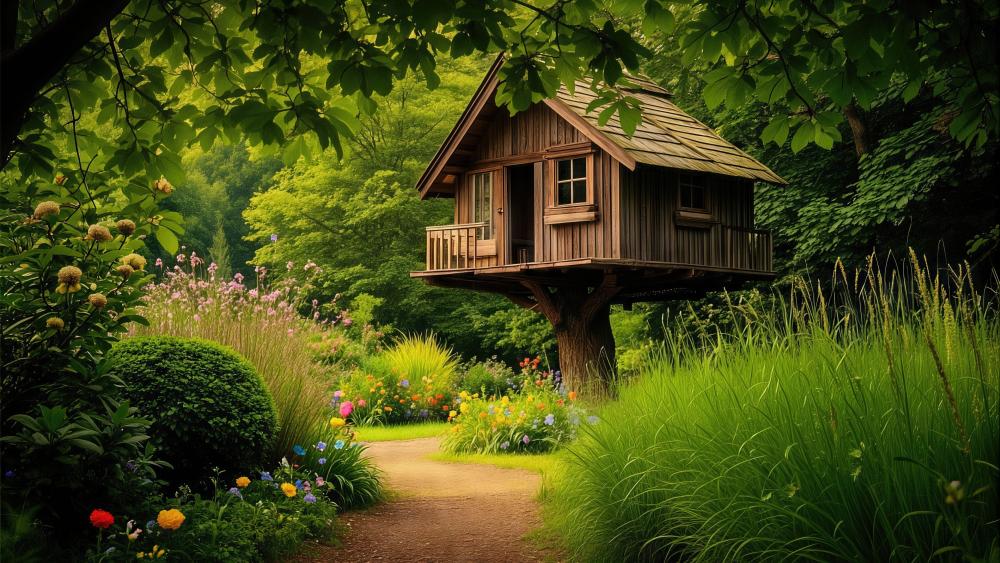Enchanted Summer Treehouse Retreat wallpaper