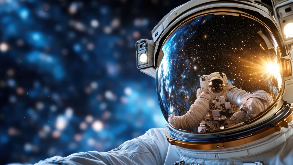 Reflective Astronaut on a Cosmic Spacewalk wallpaper