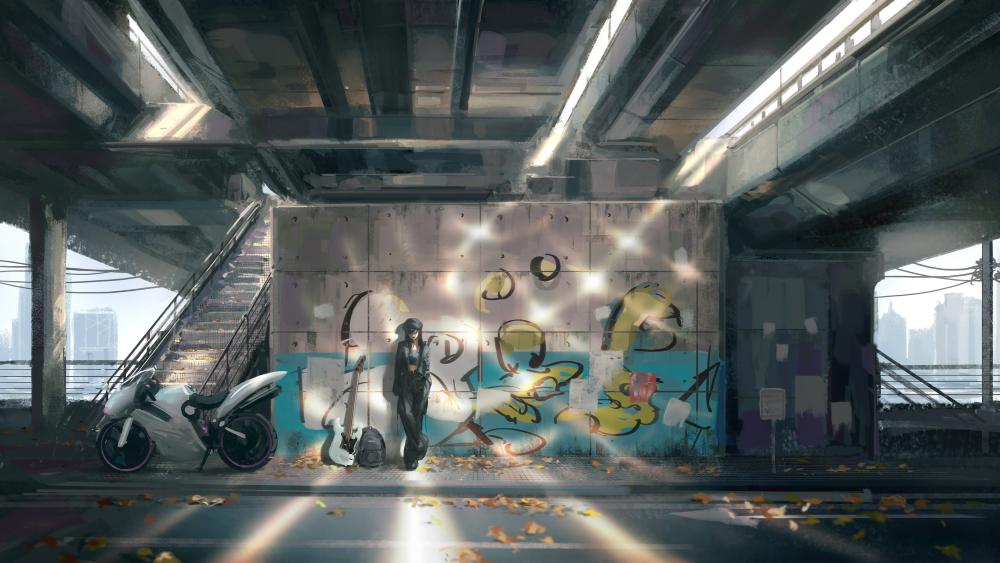 Urban Melody Under the Overpass wallpaper