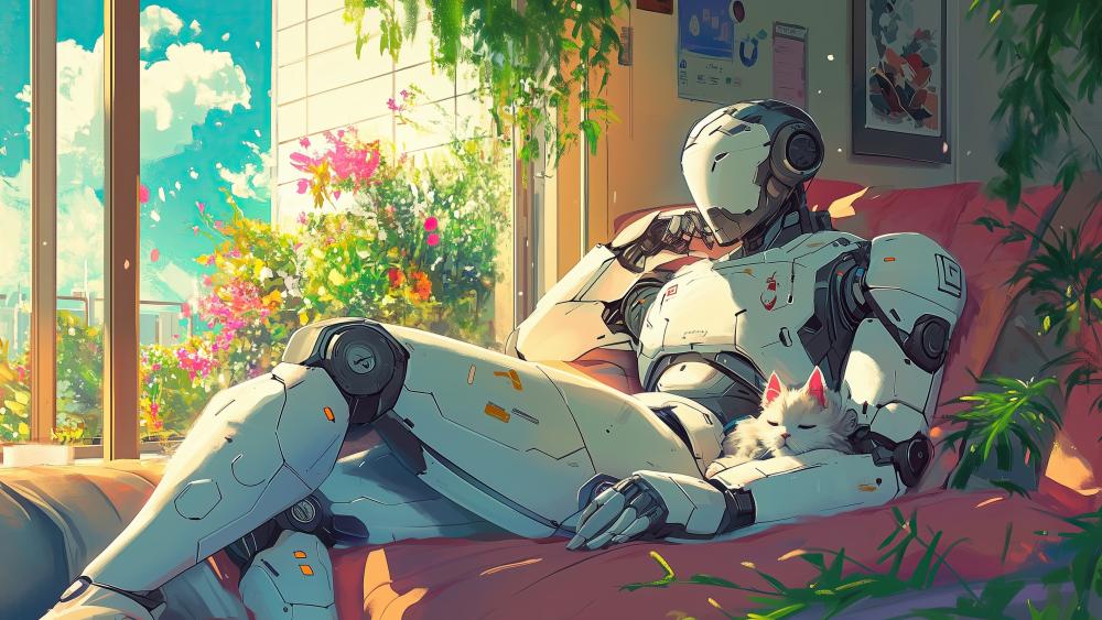 Cyberpunk Dreams in a Sunny Lounge wallpaper