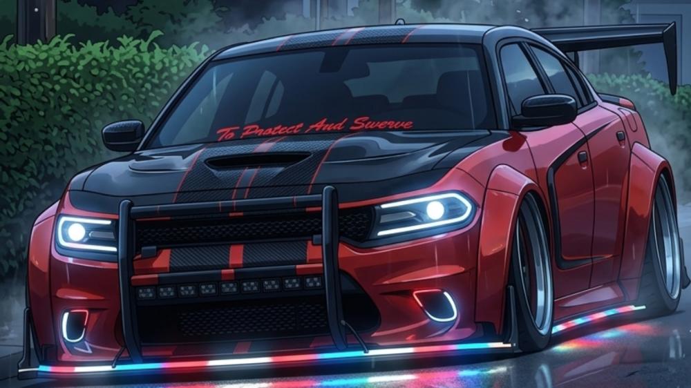 Anime Street Muscle Car Glow wallpaper