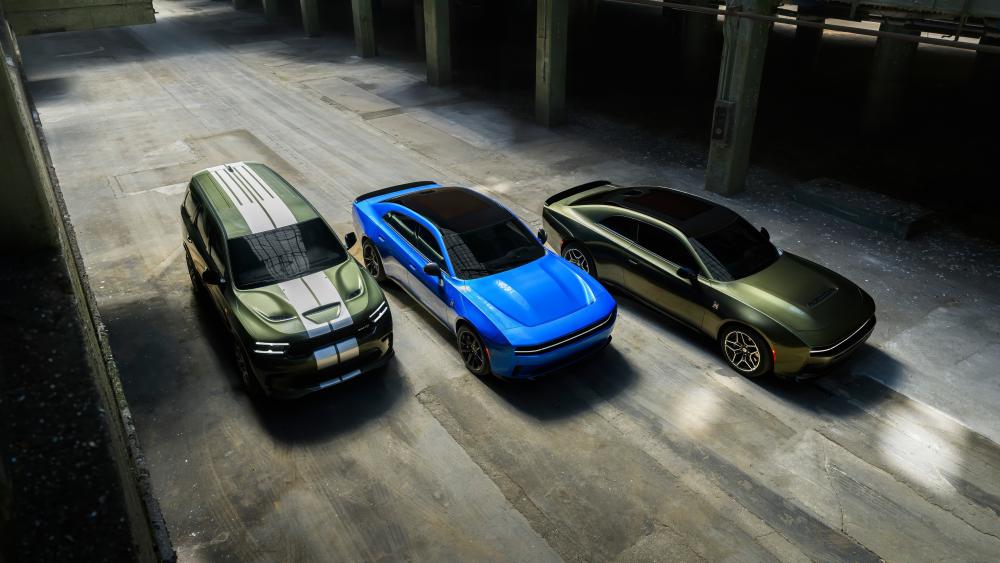 Dodge Charger Daytona Trio in Dramatic Garage Light wallpaper