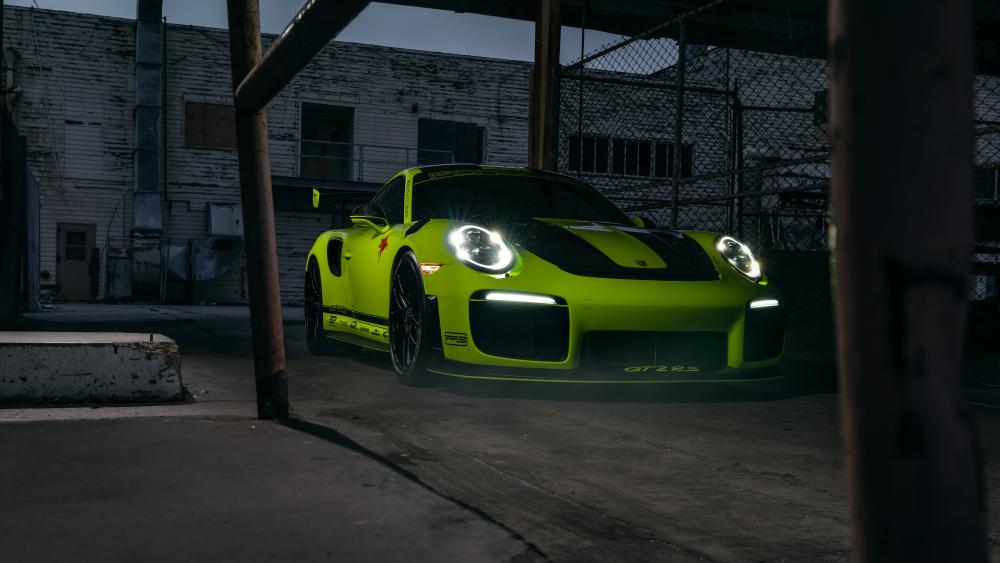 Neon Porsche GT2 RS in Shadowed Alley wallpaper