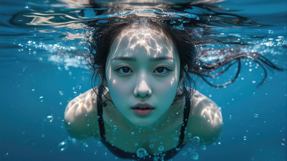 Serene Underwater Portrait of a Young Swimmer wallpaper
