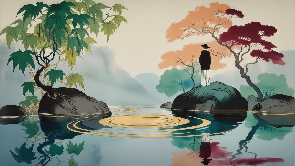 Serene Oriental Dreamscape wallpaper