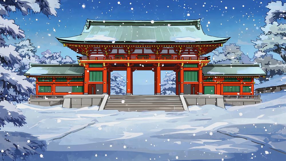 Snowy Shrine Serenity wallpaper