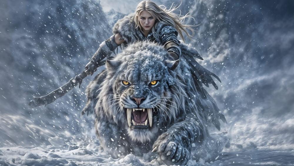Frozen Huntress Riding the Storm Beast wallpaper