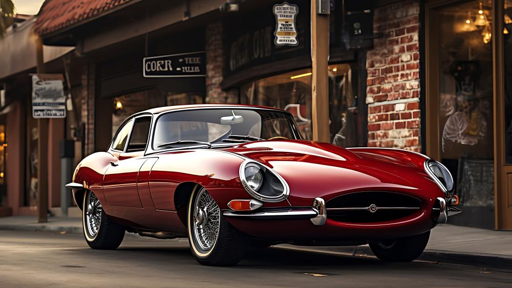 Classic Red Jaguar E Type in Timeless Street Glow wallpaper