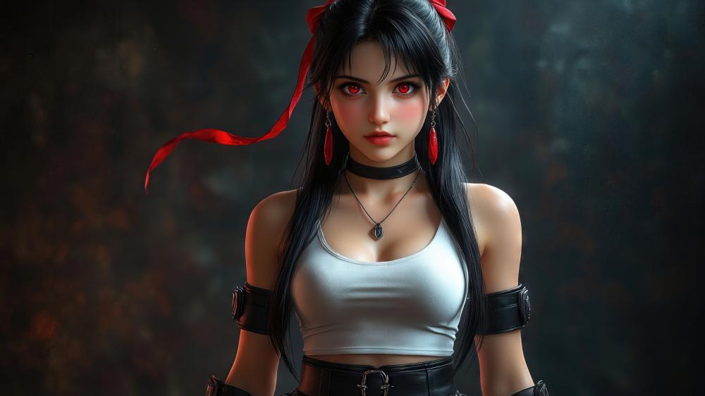 Mysterious Crimson Eyed Anime Beauty wallpaper