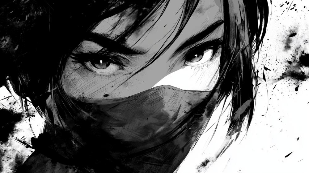 Ink Shadow Ninja Portrait wallpaper