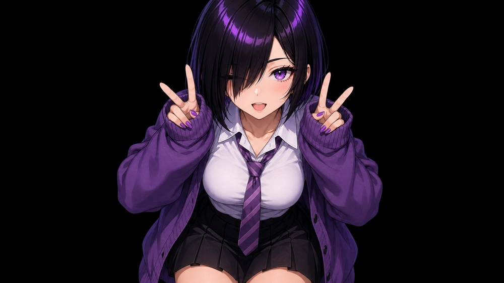 Purple Haired Schoolgirl Peace Sign wallpaper