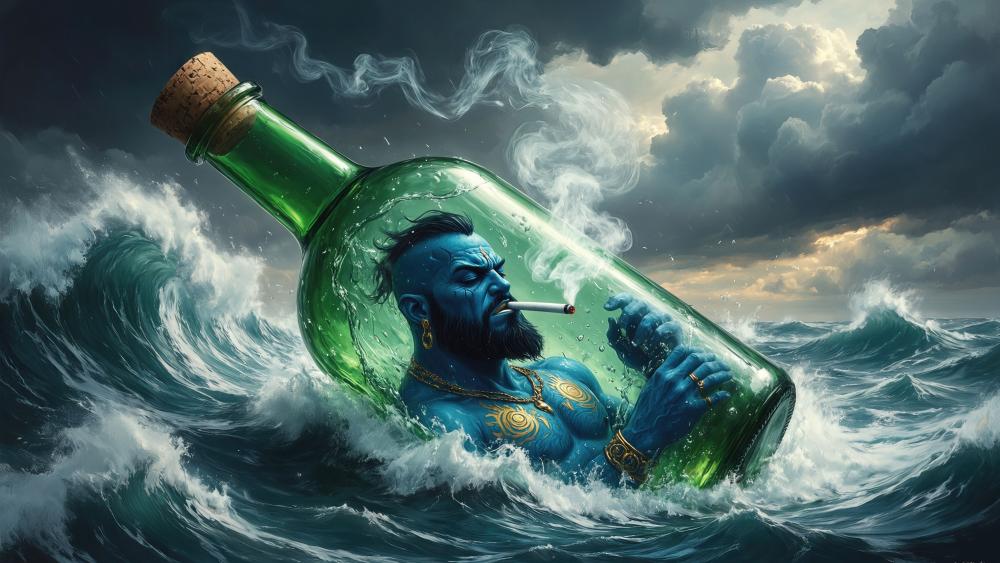 Genie in a Bottle Amid Stormy Seas wallpaper