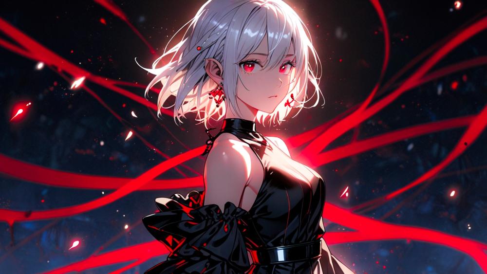 Crimson Eyes Silver Whisper wallpaper