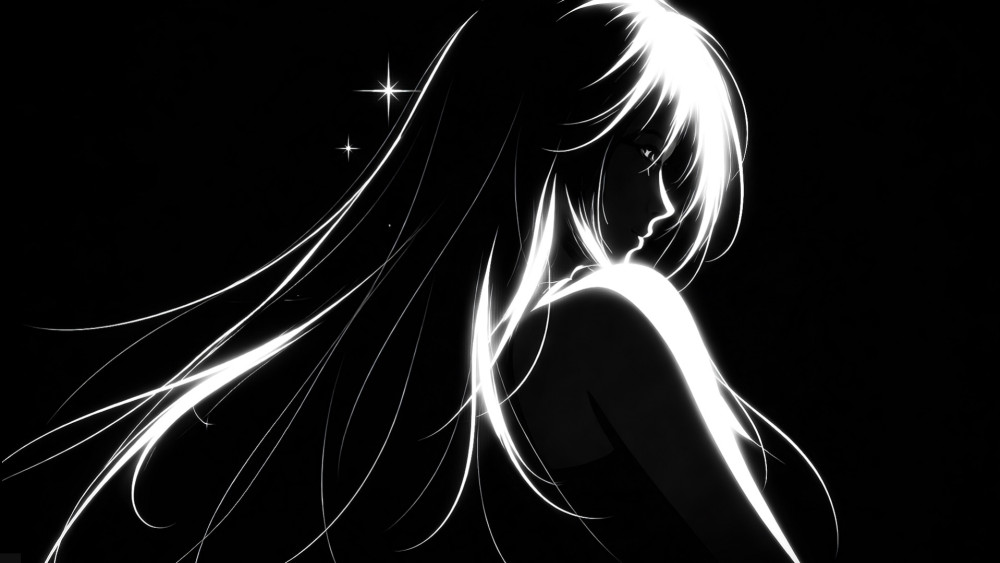 Monochrome Anime Glow Portrait wallpaper