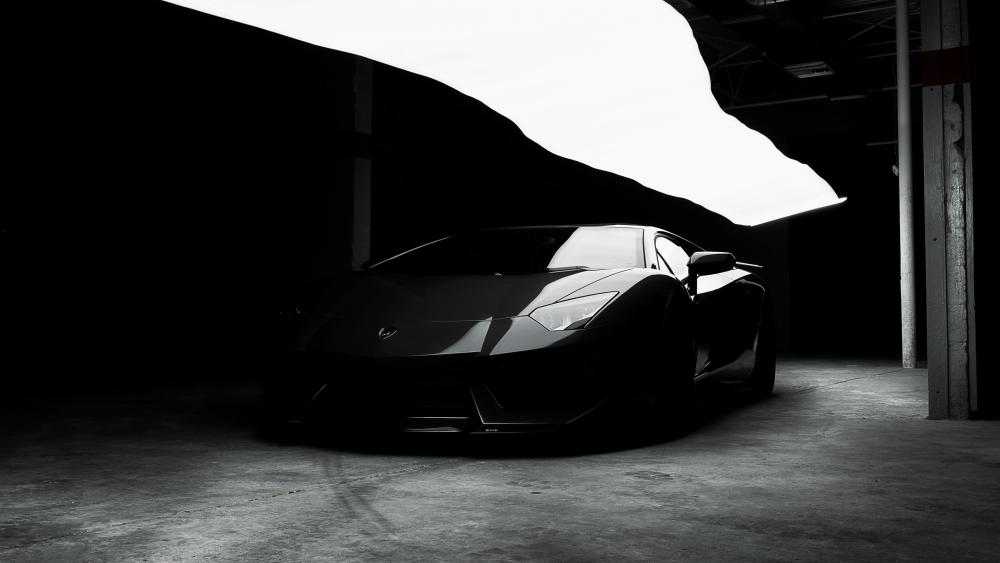 Stealth Lamborghini Aventador in Dark Garage wallpaper