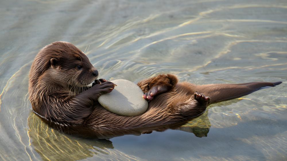 Playful Otter Pup on Calm Water wallpaper