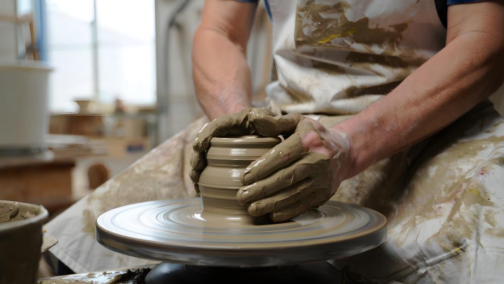 Hands Shaping Clay on the Potter Wheel wallpaper