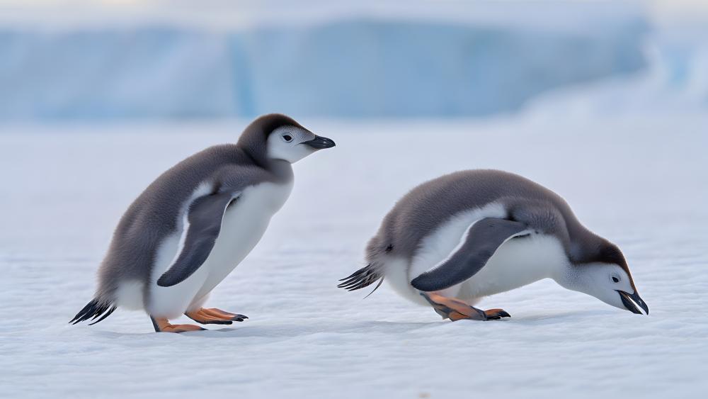 Cute Penguin Chicks on Snowy Ice wallpaper