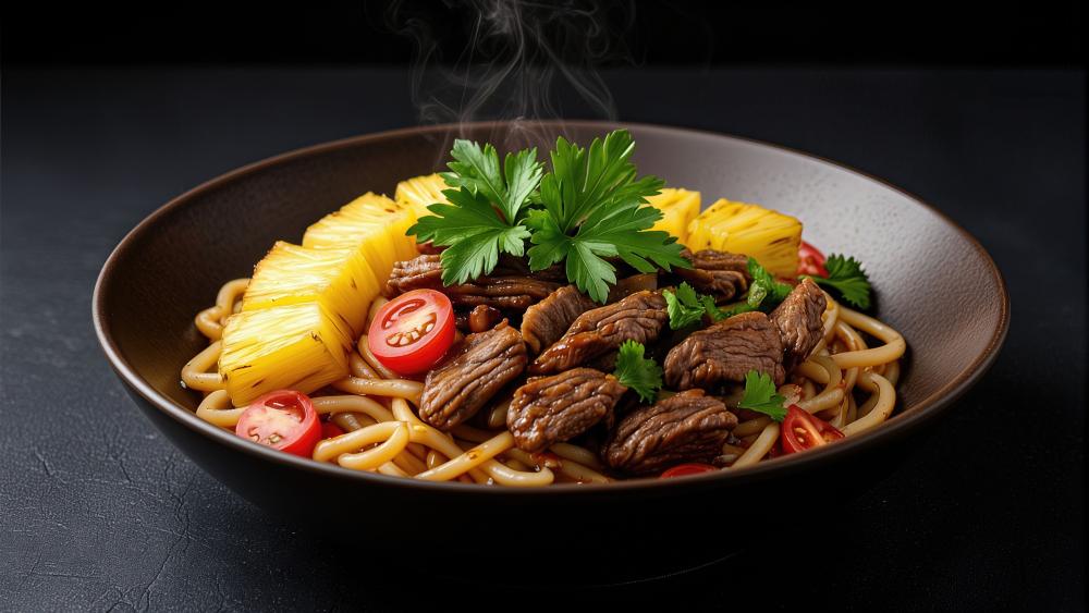 Steaming Beef Pasta Bowl wallpaper