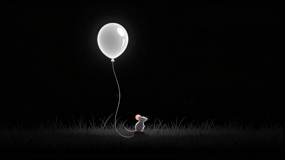 Moonlit Mouse and Floating Balloon wallpaper